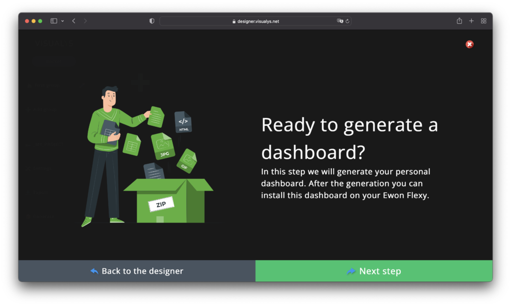 While generating a Dashboard the serial number of the Ewon will be bounded to the dashboard code. Copying of a dashboard is not possible.